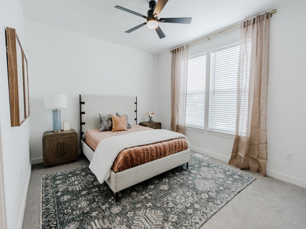 The Hudson Townhomes Salt Lake City Utah Spacious Main Bedroom with Ceiling Fan