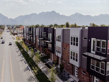 Outside View with Mountains in Background of The Hudson Townhomes Salt Lake City Utah 84106