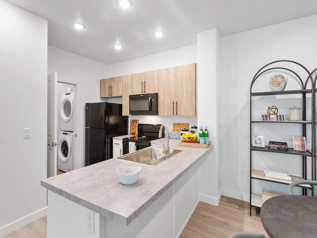 The Veridian Kitchen with Access to Washer and Dryer