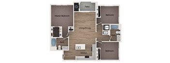 Three Bedroom, Two Bathroom Floor Plan at Sage Apartments and Townhomes, American Fork, UT, 84003