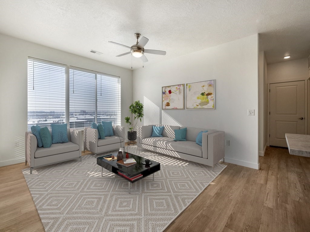 Living Room in Two Bedroom Apartment in City Lofts