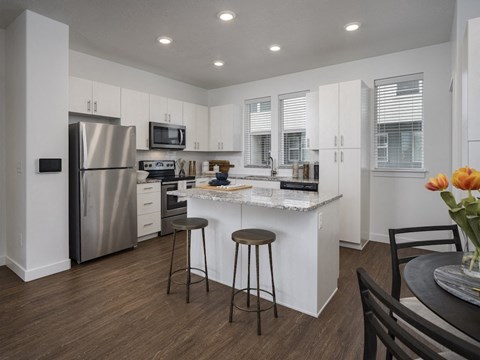 Two Bedroom Townhome Kitchen with Island at Parc View Apartments and Townhomes Midvale, UT 84047 Two Bedroom Townhome Kitchen with Island at Parc View Apartments and Townhomes Midvale, UT 84047