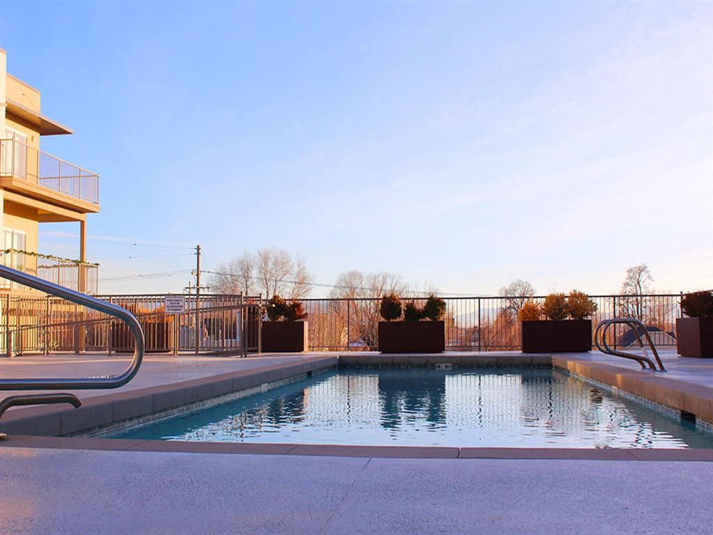 Pool deck with view at Kimpton Square Senior Apartments, Midvale, UT 84047