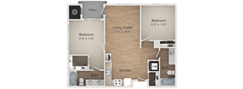 2 Bed 2 Bath Floor Plan at Kimpton Square Senior Apartments, Midvale, Utah