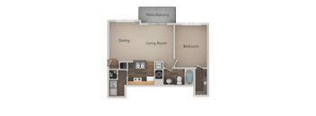 1 Bed 1 Bath Floor Plan at Pinehurst Apartments, Midvale, UT, 84047