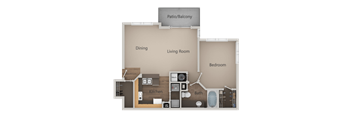 1 Bedroom 1 Bathroom Floor Plan at Pinehurst Apartments, Midvale, 84047