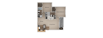 2 Bedroom 2 Bathroom Floor Plan at Pinehurst Apartments, Midvale