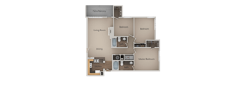 3 bedroom 2 bath Floor Plan at Pinehurst Apartments, Midvale, Utah