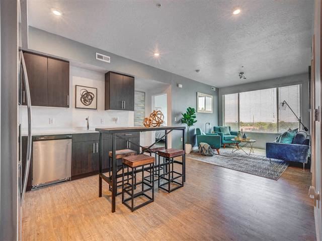 Living Room With Kitchen View Living Room With Kitchen View at Element 31 Apartments, Utah