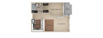 1 Bed 1 Bath Floor Plan at Burnett Station Apartments and Townhomes, Renton, WA, 98057