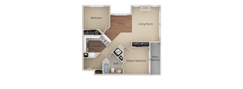 2 Bed 1 Bath Floor Plan at Burnett Station Apartments and Townhomes, Renton, WA