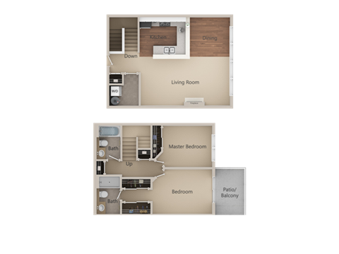 2X2 Townhome Floor Plan at Burnett Station Apartments and Townhomes, Renton, Washington