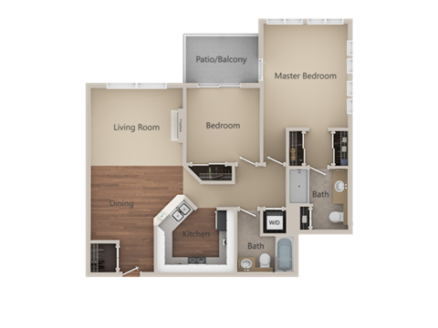 2 Bed 2 Bath Floor Plan at Burnett Station Apartments and Townhomes, Renton, 98057