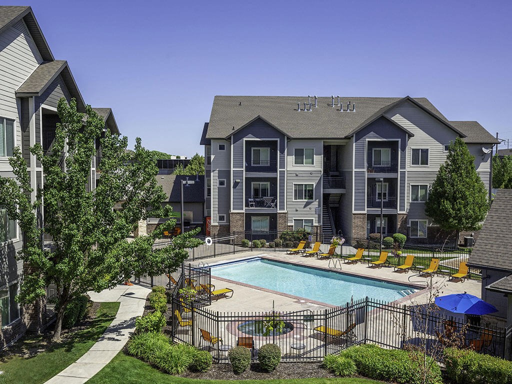 Aerial View Of Pool at Four Seasons at Southtowne Apartments, Utah