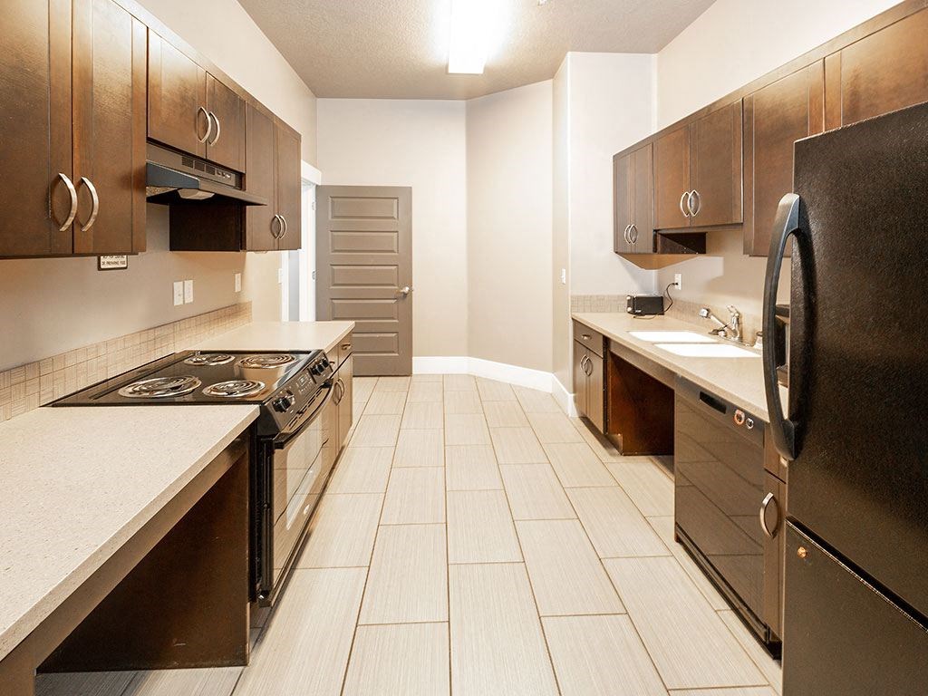 Clubhouse kitchen at Four Seasons at Southtowne Apartments, South Jordan, Utah