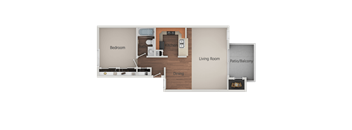 1 Bed 1 Bath Floor Plan at Canyon Club Apartments, Oceanside, CA, 92058