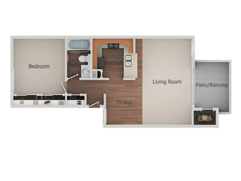 1 Bed 1 Bath Floor Plan at Canyon Club Apartments, Oceanside, CA, 92058