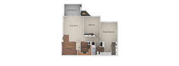 2 Bedroom 1 Bath Floor Plan at Canyon Club Apartments, California