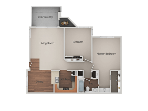 2 Bedroom 1 Bath Floor Plan at Canyon Club Apartments, California