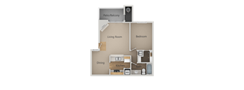 One Bed One Bath Floor Plan at Chesapeake Commons Apartments, Rancho Cordova, California