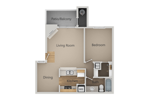One Bed One Bath Floor Plan at Chesapeake Commons Apartments, Rancho Cordova, California
