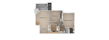 Two Bed Two Bath Floor Plan at Chesapeake Commons Apartments, Rancho Cordova