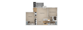 Two Bed Two Bath Floor Plan at Chesapeake Commons Apartments, California