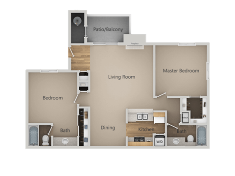 Two Bed Two Bath Floor Plan at Chesapeake Commons Apartments, California