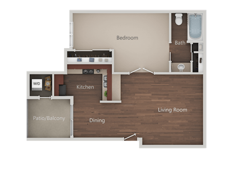One Bed One Bath Floor Plan at Eucalyptus Grove Apartments, Chula Vista, CA, 91910