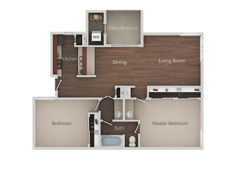 One bedroom One bathroom Floor Plan at Eucalyptus Grove Apartments, Chula Vista