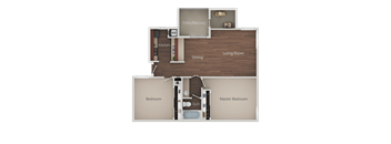 Two Bed One Bath Floor Plan at Eucalyptus Grove Apartments, Chula Vista, 91910