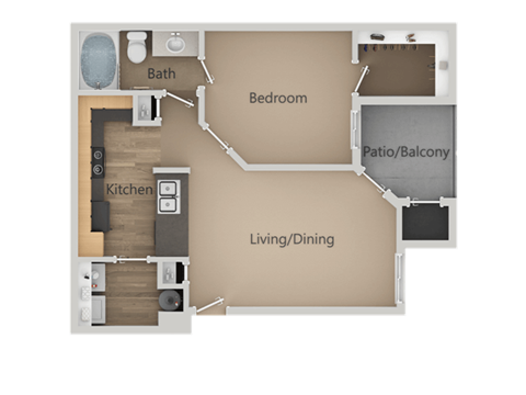 One Bed One Bath Floor Plan at Four Seasons at Southtowne Apartments, South Jordan, UT, 84095