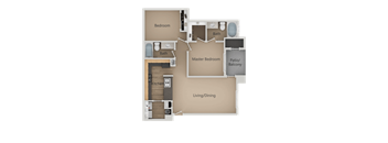 Two Bed Two Bath Floor Plan at Four Seasons at Southtowne Apartments, South Jordan