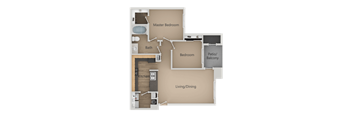 Two Bed One Bath Floor Plan at Four Seasons at Southtowne Apartments, South Jordan, Utah