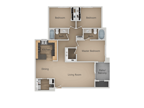 Three Bed Two Bath Floor Plan at Four Seasons at Southtowne Apartments, South Jordan, UT