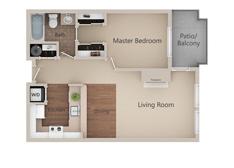 1 Bed 1 Bath Floor Plan at Metropolitan Place Apartments, Renton, Washington