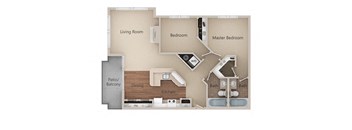 Two Bed Two Bath Floor Plan at Metropolitan Collection Apartments, Washington, 98057