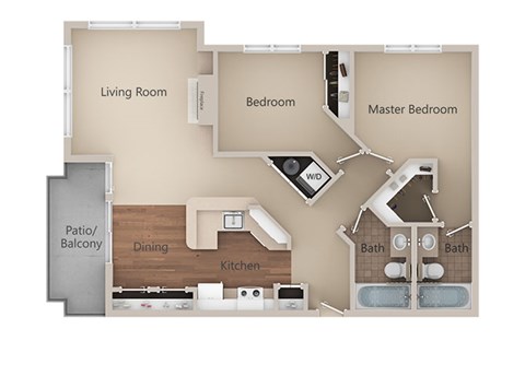 2 Bedroom 2 Bathroom Floor Plan at Metropolitan Place Apartments, Washington