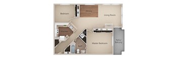 2 Bedroom 1 Bath Floor Plan at Metropolitan Collection Apartments, Washington