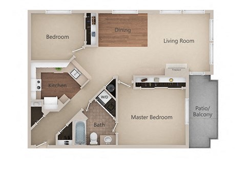 2 Bedroom 1 Bath Floor Plan at Metropolitan Collection Apartments, Washington