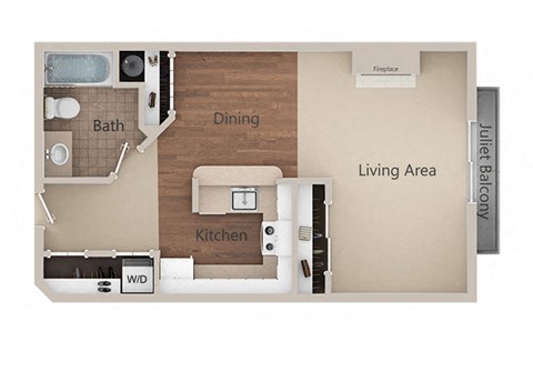 Studio Floor Plan at Metropolitan Collection Apartments, Renton, Washington