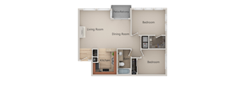 2 Bed 1 Bath Floor Plan at Revo 225 Apartments, Renton, WA, 98057