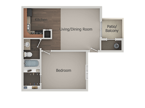 1 Bed 1 Bath Floor Plan at River Point Apartments, Arizona