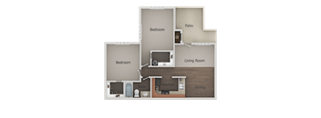 2 Bedroom 1 Bathroom Floor Plan at River Point Apartments, Arizona, 85712