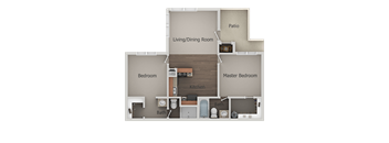2 Bedroom 2 Bathroom Floor Plan at River Point Apartments, Tucson, AZ, 85712