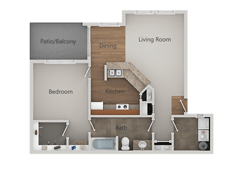 One Bed One Bath Floor Plan at Canyon Ridge Apartments, Arizona