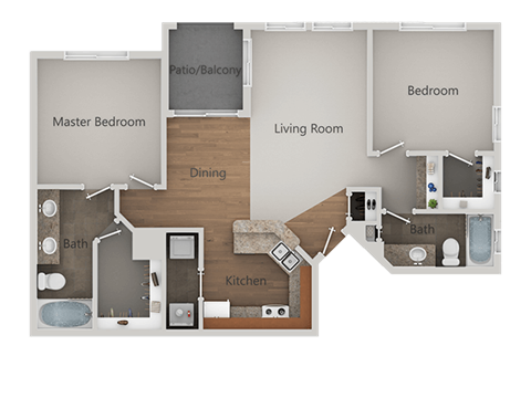 Two Bed Two Bath Floor Plan at Canyon Ridge Apartments, Surprise, 85378