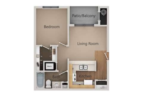 1 Bed 1 Bath Floor Plan at California Place Apartments, California, 95823