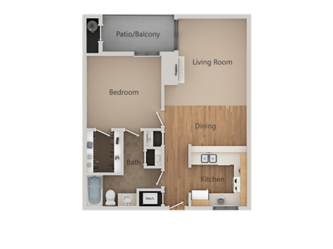 1 Bedroom 1 Bathroom Floor Plan at California Place Apartments, California