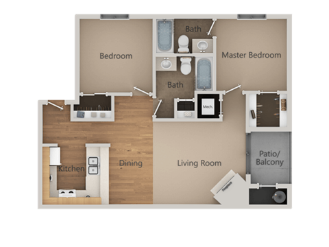 2 bedroom 2 bath Floor Plan at California Place Apartments, Sacramento, CA, 95823